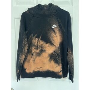 Nike Black Bleach Splatter Hoodie Pullover Athleisure Streetwear Grunge Size M